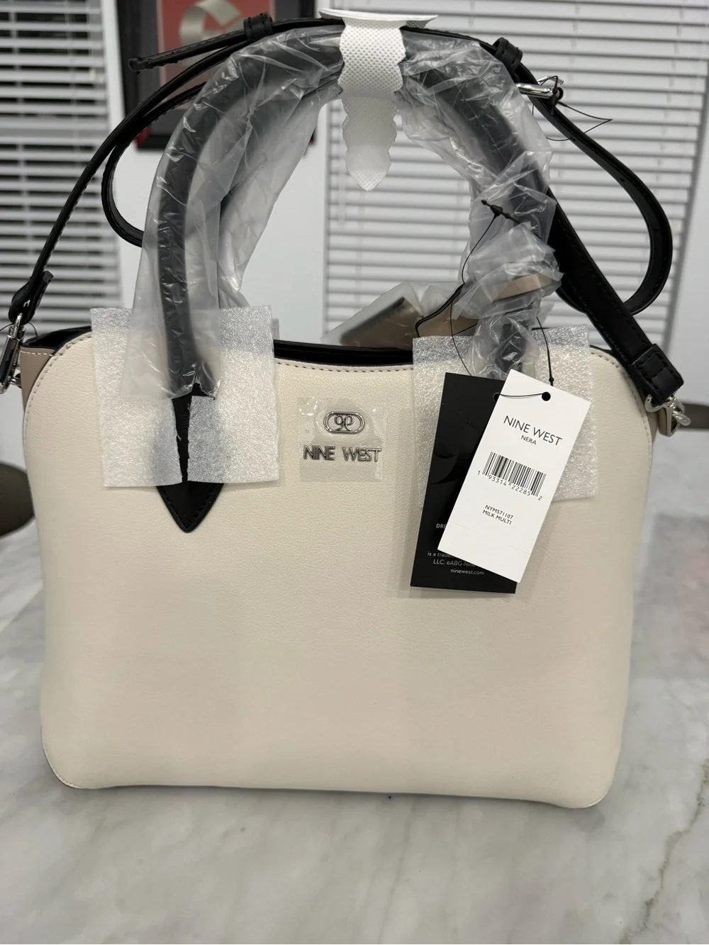 Nine West Cream Satchel with Black Handles